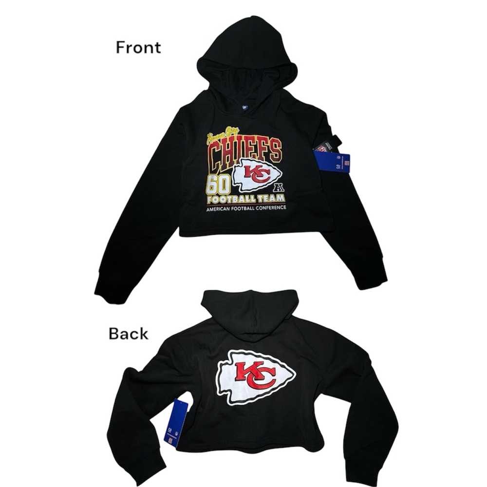 NFL Black and Red Kansas City Chiefs Crop Top Junior Hoodie